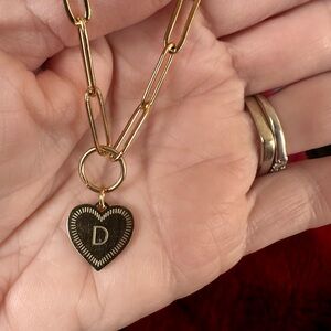 Gold tone initial Heart paperclip Pendant Necklace
